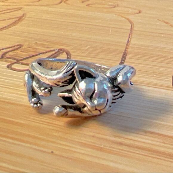 Purrrfect Fit: 925  Silver Plated Adjustable Sleeping Cat Ring - Picture 1 of 7